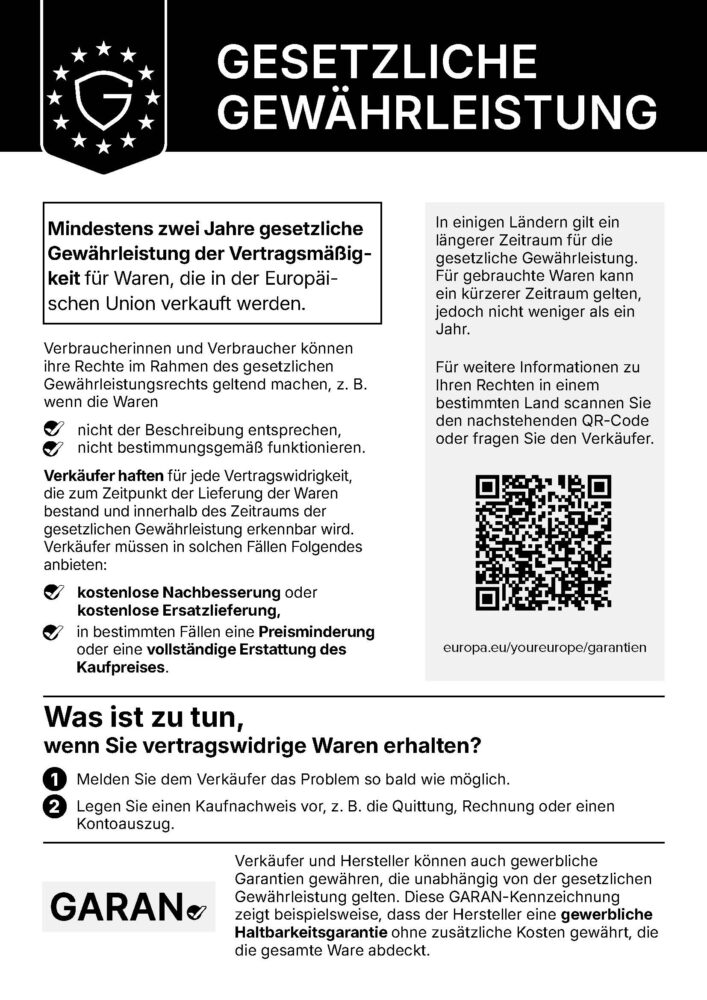 Legal guarantee_notice DEN_Seite_2 Ein hell beiger Übergangsmantel mit Kapuze.